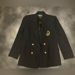 Lauren Ralph Lauren Dark Navy Blazer with Monogram size 6 100% worsted wool